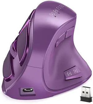 Vertical Mouse, Wireless Ergonomic Optical Mouse (BT 5.0 + Bluetooth 3.0 + USB Connection) with 9 Buttons, Rechargeable Computer Mouse for Wins PC/Laptop, Mac (Purple) Vertical Mouse, Wireless Ergonomic Optical Mouse (BT 5.0 + Bluetooth 3.0 + USB Connection) with 9 Buttons, Rechargeable Computer Mouse for Wins PC/Laptop, Mac (Purple)
