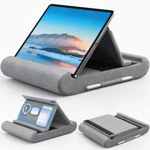 Tablet Pillow Stand, Foldable Tablet Holder for Lap, Bed and Desk, Soft Pillow Pad with Pocket and Stylus Mount, for 4-13" Tablets, Like iPad Pro 11, 13, Air, Mini, Kindle, Galaxy Tab, Grey Tablet Pillow Stand, Foldable Tablet Holder for Lap, Bed and Desk, Soft Pillow Pad with Pocket and Stylus Mount, for 4-13" Tablets, Like iPad Pro 11, 13, Air, Mini, Kindle, Galaxy Tab, Grey