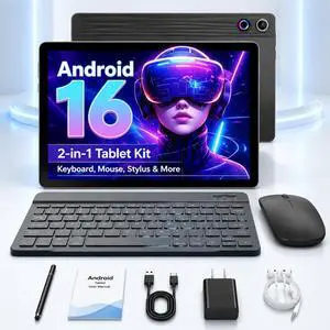 Android 16 Tablet 10.1 Inch, 2-in-1 Tablet Bundle with Keyboard, Wireless Mouse, Stylus, Leather Case, Dual Camera, 64GB Storage+1TB Expansion, Portable Laptop for Students & Business Android 16 Tablet 10.1 Inch, 2-in-1 Tablet Bundle with Keyboard, Wireless Mouse, Stylus, Leather Case, Dual Camera, 64GB Storage+1TB Expansion, Portable Laptop for Students & Business