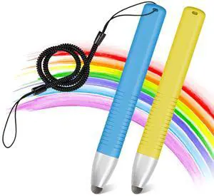 2pcs Kid-Friendly Stylus Pens for Touch Screens, Tablet Stylus Pen with Spring Cord Universal Touch Screen Capacitive Crayon Stylus Blue Yellow 2pcs Kid-Friendly Stylus Pens for Touch Screens, Tablet Stylus Pen with Spring Cord Universal Touch Screen Capacitive Crayon Stylus Blue Yellow