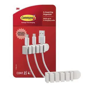5-Cord Clip Organizer, 4 Clips and 8 Medium Strips, White, 1 Clip Holds up to 5 Charding Cords, Great for Damage-Free Electronics Organization Under Desk or Wall Mount 5-Cord Clip Organizer, 4 Clips and 8 Medium Strips, White, 1 Clip Holds up to 5 Charding Cords, Great for Damage-Free Electronics Organization Under Desk or Wall Mount
