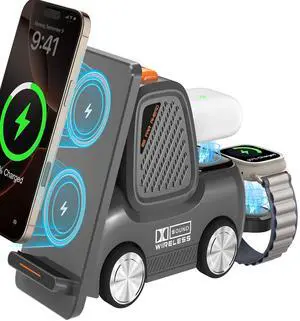Forklift Wireless Charging Station with Bluetooth Speaker, 4 in 1 Wireless Fast Charger Multiple Devices, Compatible with iPhone16 15 14 13 Pro Max Series, Apple iWatch, Airpods, Android Phones Forklift Wireless Charging Station with Bluetooth Speaker, 4 in 1 Wireless Fast Charger Multiple Devices, Compatible with iPhone16 15 14 13 Pro Max Series, Apple iWatch, Airpods, Android Phones