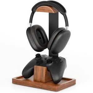 Headphone Stand and Controller Holder, 2-in-1 Walnut Wood Gaming Desk Organizer Compatible with Controllers, Display Mount for AirPods Max, Bose, Sennheiser, Gift for Gamers Headphone Stand and Controller Holder, 2-in-1 Walnut Wood Gaming Desk Organizer Compatible with Controllers, Display Mount for AirPods Max, Bose, Sennheiser, Gift for Gamers