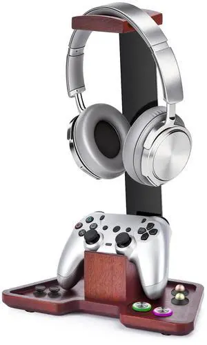 Headset Stand with Gaming Controller Holder, Walnut Wood Headphone Stand with Storage Base,Gaming Equipment Accessories for Desk, Boyfriends, Brothers, Xbox, PS4, PS5, PC Headset Stand with Gaming Controller Holder, Walnut Wood Headphone Stand with Storage Base,Gaming Equipment Accessories for Desk, Boyfriends, Brothers, Xbox, PS4, PS5, PC