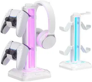 RGB Headset Stand with 9 Light Modes - Controller Holder for Desk - Rotatable Headphone Stand & Detachable Controller Hook for PC Earphone Accessories(White) RGB Headset Stand with 9 Light Modes - Controller Holder for Desk - Rotatable Headphone Stand & Detachable Controller Hook for PC Earphone Accessories(White)
