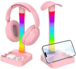 Headphone Stand with Charger,Gaming Headset stand with RGB Light Mode,For Airpod Max Stand,Desk Lamp,Phone Holder,Tablet Holder,desktop organizer,Gifts for Gamers & Music Lover (Pink) Headphone Stand with Charger,Gaming Headset stand with RGB Light Mode,For Airpod Max Stand,Desk Lamp,Phone Holder,Tablet Holder,desktop organizer,Gifts for Gamers & Music Lover (Pink)