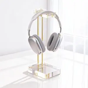 Headphone Stand Headset Holder for Desk, Solid Christal-Clear Acrylic with Gold Hardware Earphone Hanger for Gaming Room Office Accessories Headphone Stand Headset Holder for Desk, Solid Christal-Clear Acrylic with Gold Hardware Earphone Hanger for Gaming Room Office Accessories