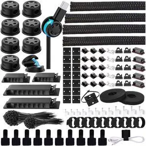 328Pcs Cable Management Kit, 8 Magnetic Cable Holder,69Adhesive Cable Clips,4 Cable Sleeve Split,22Reusable Cable Strap,200 Nylon Cable Zip Ties with 25 Mounts TV Office (Black) 328Pcs Cable Management Kit, 8 Magnetic Cable Holder,69Adhesive Cable Clips,4 Cable Sleeve Split,22Reusable Cable Strap,200 Nylon Cable Zip Ties with 25 Mounts TV Office (Black)