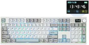 QK108 Full Size Mechanical Keyboard with Screen & Knob, 8000mAh, QMK/VIA, Creamy&Thocky, Gasket, RGB Backlit, Mac Keycap, Wireless Gaming Keyboard (White Cyan, Sea Salt Silent) QK108 Full Size Mechanical Keyboard with Screen & Knob, 8000mAh, QMK/VIA, Creamy&Thocky, Gasket, RGB Backlit, Mac Keycap, Wireless Gaming Keyboard (White Cyan, Sea Salt Silent)