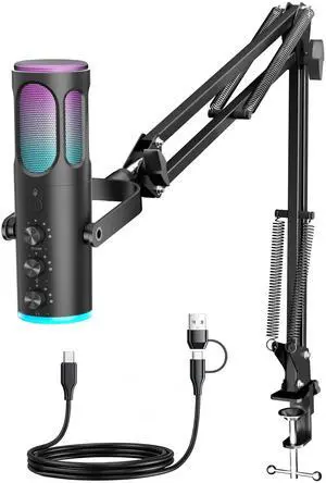 Gaming Microphone for PC, USB Condenser Mic for PS4/5 and Mac, Noise Cancellation Computer Mic with Mute, Reverb, Adjustable Boom Arm, Pop Filter for Streaming/Podcasting/Recording/YouTube Gaming Microphone for PC, USB Condenser Mic for PS4/5 and Mac, Noise Cancellation Computer Mic with Mute, Reverb, Adjustable Boom Arm, Pop Filter for Streaming/Podcasting/Recording/YouTube
