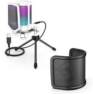 USB Gaming Microphone with Pop Filter Bundle, PC Streaming Mic with Quick Mute Kit, RGB Recording Podcasting Condenser Mic for YouTube, Video, Studio (A6W+U1) USB Gaming Microphone with Pop Filter Bundle, PC Streaming Mic with Quick Mute Kit, RGB Recording Podcasting Condenser Mic for YouTube, Video, Studio (A6W+U1)