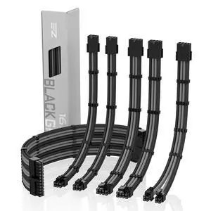 PSU Cable Extension Kit - Sleeved 16 AWG Custom Power Supply Extension 24/8/6/4+4-PIN with Combs - Black/Grey PSU Cable Extension Kit - Sleeved 16 AWG Custom Power Supply Extension 24/8/6/4+4-PIN with Combs - Black/Grey