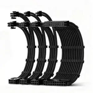 18AWG PSU Extension Cable Kit, PVC Fabric Texture, 1x24Pin ATX / 1x8Pin(4+4) CPU / 2x8Pin(6+2) GPU Cable Extension, 30cm with Combs, Black 18AWG PSU Extension Cable Kit, PVC Fabric Texture, 1x24Pin ATX / 1x8Pin(4+4) CPU / 2x8Pin(6+2) GPU Cable Extension, 30cm with Combs, Black