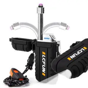 Electric Dual Arc Lighter USB Rechargeable, Windproof Plasma Lighters with LED Battery Indicator, Waterproof Flashlight Lighter with Whistle Lanyard for Camping, Survival Gear Electric Dual Arc Lighter USB Rechargeable, Windproof Plasma Lighters with LED Battery Indicator, Waterproof Flashlight Lighter with Whistle Lanyard for Camping, Survival Gear