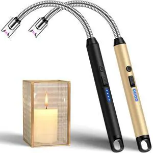 2 Pack Electric Candle Lighter with 360° Flexible Neck & Safety Lock, Windproof USB Rechargeable Flameless Arc Long Lighters for Grill, BBQ, Camping, Fireplace, Stove (Black & Gold) 2 Pack Electric Candle Lighter with 360° Flexible Neck & Safety Lock, Windproof USB Rechargeable Flameless Arc Long Lighters for Grill, BBQ, Camping, Fireplace, Stove (Black & Gold)