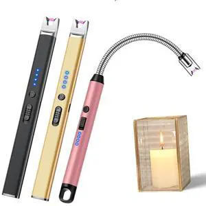 3 Pack Candle Lighter Electric USB Rechargeable Plasma Arc Lighter with Safety Lock, Windproof Flameless Long Lighters for Candle, Grill, BBQ, Camping, Gas Stoves 3 Pack Candle Lighter Electric USB Rechargeable Plasma Arc Lighter with Safety Lock, Windproof Flameless Long Lighters for Candle, Grill, BBQ, Camping, Gas Stoves