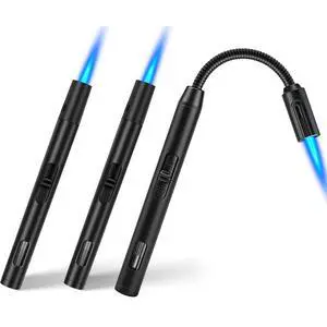 2 Pack Refillable Torch Lighter and 1 Butane Lighter with Flexible Long Stem 2 Pack Refillable Torch Lighter and 1 Butane Lighter with Flexible Long Stem