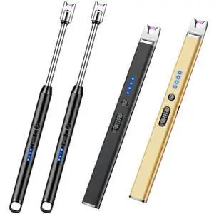 4 Pack Candle Lighter Electric USB Rechargeable Plasma Arc Lighter with Safety Lock, Windproof Flameless Long Lighters for Candle, Grill, BBQ, Camping, Gas Stoves 4 Pack Candle Lighter Electric USB Rechargeable Plasma Arc Lighter with Safety Lock, Windproof Flameless Long Lighters for Candle, Grill, BBQ, Camping, Gas Stoves