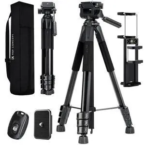 Camera Tripod, 68" Lightweight Portable Travel Outdoor DSLR Tripods for Camera Phone Video Recording Tripod Stand, Cellphone Clip for Smartphone Live Streaming Vlog S254A3+BV01 Camera Tripod, 68" Lightweight Portable Travel Outdoor DSLR Tripods for Camera Phone Video Recording Tripod Stand, Cellphone Clip for Smartphone Live Streaming Vlog S254A3+BV01