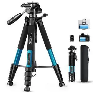 75" Heavy Duty Camera Tripod Stand - Max Load 15LB, Aluminum Travel Tripod for DSLR/Phone/Tablet/Projector, 3-Way Pan Head & Quick Release Plate, Compact Foldable Design (Blue) 75" Heavy Duty Camera Tripod Stand - Max Load 15LB, Aluminum Travel Tripod for DSLR/Phone/Tablet/Projector, 3-Way Pan Head & Quick Release Plate, Compact Foldable Design (Blue)