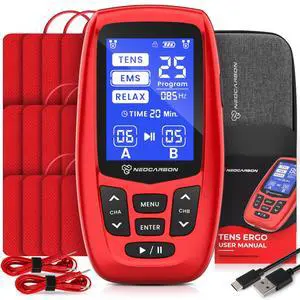 TENS Unit Muscle Stimulator Ergo Machine for Pain Relief and Muscle Recovery, Electronic Pulse Massager, Medical Grade & Pain Management, Red TENS Unit Muscle Stimulator Ergo Machine for Pain Relief and Muscle Recovery, Electronic Pulse Massager, Medical Grade & Pain Management, Red