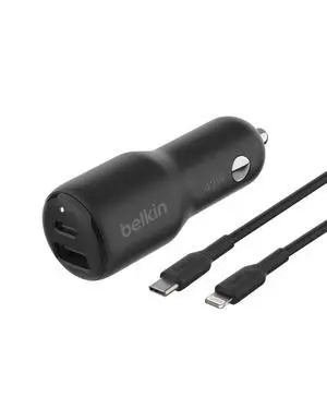BoostCharge Dual Car Charger 42W w/Fast Charge USB-C 30W PPS & 12W USB-A Ports + USB-C to Lightning Cable for Apple iPhone 16, Pro, Pro Max, iPhone 15, & More - Black BoostCharge Dual Car Charger 42W w/Fast Charge USB-C 30W PPS & 12W USB-A Ports + USB-C to Lightning Cable for Apple iPhone 16, Pro, Pro Max, iPhone 15, & More - Black