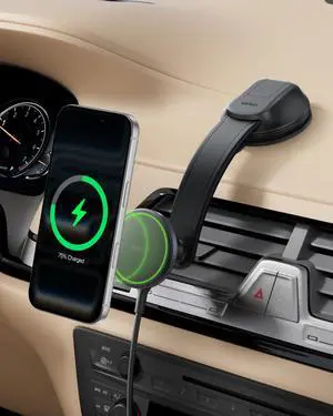 Wireless Car Charger, MagSafe Phone Holder & Car Dash Mount w/ 1M USB C Cable, Qi2 MagSafe Compatible Fast Charging iPhone Charger for iPhone 17, Galaxy S26, Pixel 10, Road Travelers, Black Wireless Car Charger, MagSafe Phone Holder & Car Dash Mount w/ 1M USB C Cable, Qi2 MagSafe Compatible Fast Charging iPhone Charger for iPhone 17, Galaxy S26, Pixel 10, Road Travelers, Black