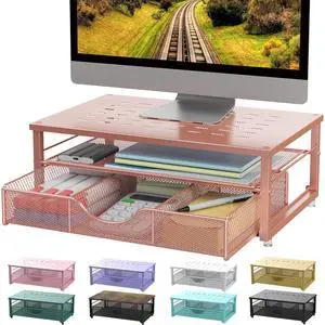 Computer Monitor Stand Riser, office organizer with Drawer, Office Organizers Storage for Classroom Office Supplies (Rose) Computer Monitor Stand Riser, office organizer with Drawer, Office Organizers Storage for Classroom Office Supplies (Rose)