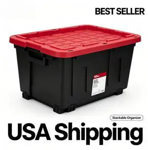 Hyper Tough 27 Gallon Large Storage Bin with Snap Lid, Black and Red, Heavy Duty Plastic Storage Container Hyper Tough 27 Gallon Large Storage Bin with Snap Lid, Black and Red, Heavy Duty Plastic Storage Container