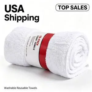 Hyper Tough Cotton Terry Towels, 14" x 17", 18 Pack, White Hyper Tough Cotton Terry Towels, 14" x 17", 18 Pack, White