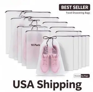 Waterproof Shoe Bags for Travel - 15.7x11.8 Inches Drawstring Bags Organizers (10 Pack), Clear Waterproof Bag Travel Essentials for Men & Women, Shoe Bags for Storage (Packing, Gym, Luggage Storage) Waterproof Shoe Bags for Travel - 15.7x11.8 Inches Drawstring Bags Organizers (10 Pack), Clear Waterproof Bag Travel Essentials for Men & Women, Shoe Bags for Storage (Packing, Gym, Luggage Storage)