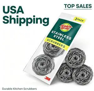 Scotch-Brite Stainless Steel Scrubbers, 3 Pack | Scouring Pads for Cleaning Tough Baked-On Messes, Metal Scrubbers for Cleaning Dishes, 3 Scrub Pads Scotch-Brite Stainless Steel Scrubbers, 3 Pack | Scouring Pads for Cleaning Tough Baked-On Messes, Metal Scrubbers for Cleaning Dishes, 3 Scrub Pads