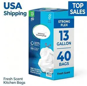 Great Value Strong Flex 13-Gallon Drawstring Tall Kitchen Trash Bags, Fresh Scent, 40 Bags Great Value Strong Flex 13-Gallon Drawstring Tall Kitchen Trash Bags, Fresh Scent, 40 Bags