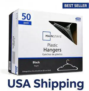 Mainstays Black Plastic Clothes Hangers, 50-Count, Lightweight and Durable Mainstays Black Plastic Clothes Hangers, 50-Count, Lightweight and Durable