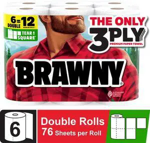 Brawny Tear-A-Square 3-Ply Paper Towels, 6 Double Rolls, 76 Sheets per Roll Brawny Tear-A-Square 3-Ply Paper Towels, 6 Double Rolls, 76 Sheets per Roll