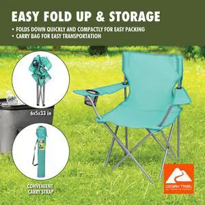 Ozark Trail Quad Folding Camp Chair with Cup Holder, Green Sea Ozark Trail Quad Folding Camp Chair with Cup Holder, Green Sea