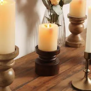 Mainstays Decorative Wood Pillar Candleholder, Dark Brown, 4" Mainstays Decorative Wood Pillar Candleholder, Dark Brown, 4"