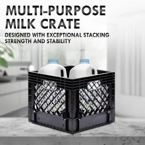 Juggernaut Storage 16QT Heavy-Duty Plastic Milk Crate Black with Built-in Handles Juggernaut Storage 16QT Heavy-Duty Plastic Milk Crate Black with Built-in Handles