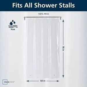 Mainstays Medium Weight PEVA Shower Liner, 54" x 78" for Bathroom Stall, Clear Mainstays Medium Weight PEVA Shower Liner, 54" x 78" for Bathroom Stall, Clear