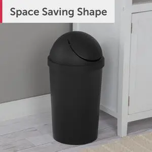 Sterilite Small Bathroom Trash Can, 3 Gallon Plastic Garbage Bucket Bin with Swing Top Lid, Black Sterilite Small Bathroom Trash Can, 3 Gallon Plastic Garbage Bucket Bin with Swing Top Lid, Black