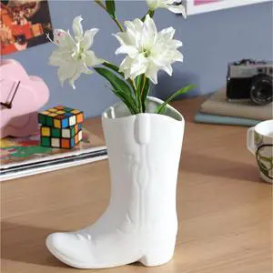 Urban Shop Ceramic Cowboy Boot Vase, 8.75", White Urban Shop Ceramic Cowboy Boot Vase, 8.75", White