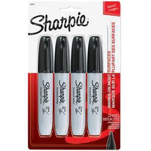 Sharpie Permanent Markers, Chisel Tip, Black, 4 Count Sharpie Permanent Markers, Chisel Tip, Black, 4 Count