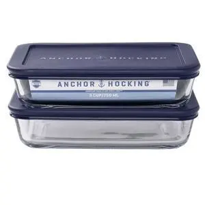 Anchor Hocking Glass Food Storage Containers with Lids, 3 Cup Rectangular, Set of 2 Anchor Hocking Glass Food Storage Containers with Lids, 3 Cup Rectangular, Set of 2