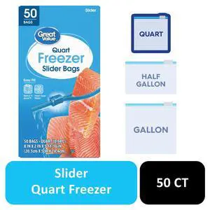 Great Value Slider Zipper Freezer Bags, Quart, 50 Count Great Value Slider Zipper Freezer Bags, Quart, 50 Count
