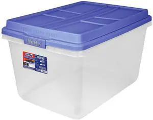 Hefty HI-RISE 72 Quart Large Latching Storage Bin, Clear Plastic Storage Container with HI-RISE Latch Lid, Blue Hefty HI-RISE 72 Quart Large Latching Storage Bin, Clear Plastic Storage Container with HI-RISE Latch Lid, Blue