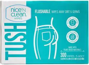 Nice n Clean Flushable Wipes, 5 packs of 60 wipes, 300 wipes total Nice n Clean Flushable Wipes, 5 packs of 60 wipes, 300 wipes total