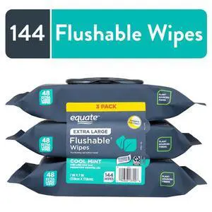 Equate Extra Large Flushable Wet Wipes, Cool Mint Scent, 144 Wipes, 3 Pack Equate Extra Large Flushable Wet Wipes, Cool Mint Scent, 144 Wipes, 3 Pack