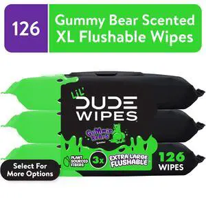 LiL' DUDE Flushable Wipes, Extra Large Gummie Rears Wet Wipes, Gummy Bear Scent, 42 Count, 3 Pack LiL' DUDE Flushable Wipes, Extra Large Gummie Rears Wet Wipes, Gummy Bear Scent, 42 Count, 3 Pack
