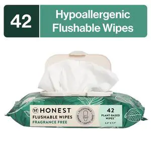 The Honest Company Flushable Wipes for Adults, Fragrance Free and Hypoallergenic Wet Wipes, Tropical Leaves, 42 Count The Honest Company Flushable Wipes for Adults, Fragrance Free and Hypoallergenic Wet Wipes, Tropical Leaves, 42 Count