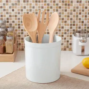 Mainstays Glazed Stoneware Kitchen Utensil Holder, Ceramic Countertop Utensil Crock for Spoons, Spatulas and Cooking Tools, White Mainstays Glazed Stoneware Kitchen Utensil Holder, Ceramic Countertop Utensil Crock for Spoons, Spatulas and Cooking Tools, White